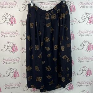 Jones New York skirt paisley navy blue Black Maxi Skirt white cream Gold Accents